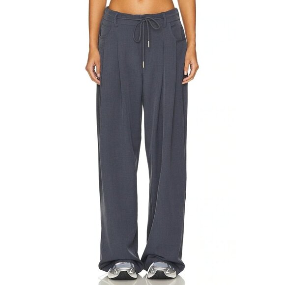 LIONESS Slouch Tie Up Pants Slate Blue Grey - Picture 1 of 5